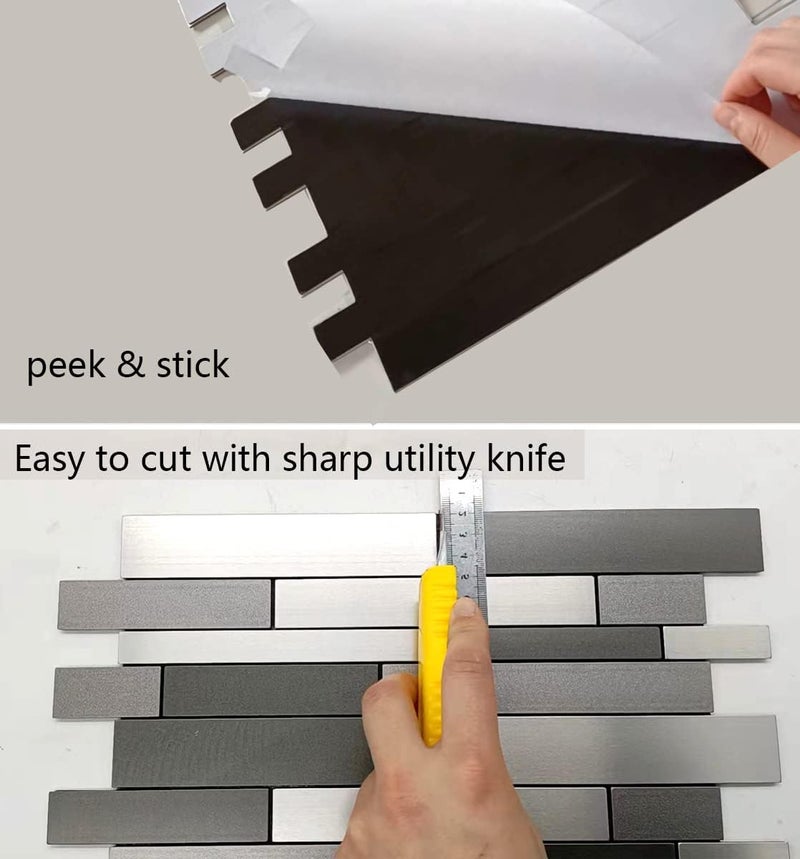 weimeisc 10 Sheets Peel and Stick Backsplash Tile for Kitchen, Self-Adhesive Mosaic Tile, Stick on Bathroom Vanities，Fireplace Décor, Laundry Table(11.25" X 12.7") (Light Dark Gray Series) - Image 5
